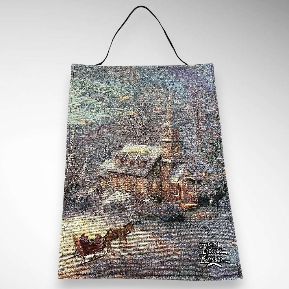 THOMAS KINKADE Vintage Set of 3 Christmas Tapestry Fiber Optic Wall‎ Hangings